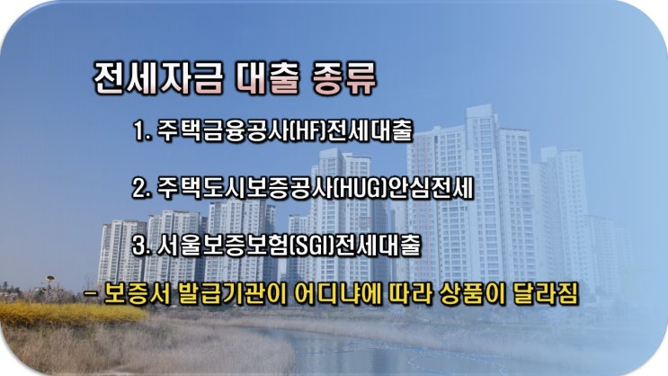 전세자금대출 상품 - 주택도시보증공사(HUG)안심전세대출 장점과 진행방법 안내(금리비교전문상담사)