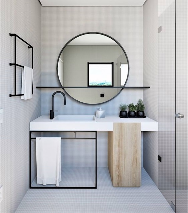 노출 그레이 인테리어 블랙 라인 프레임 모던 욕실 디자인