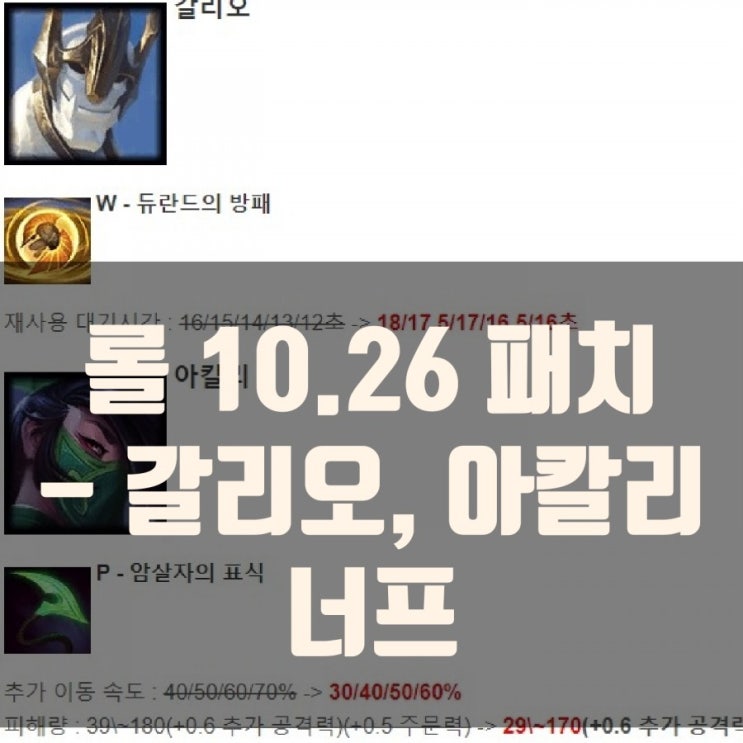 롤 10.26패치노트 : 밸런스조정, 갈리오너프