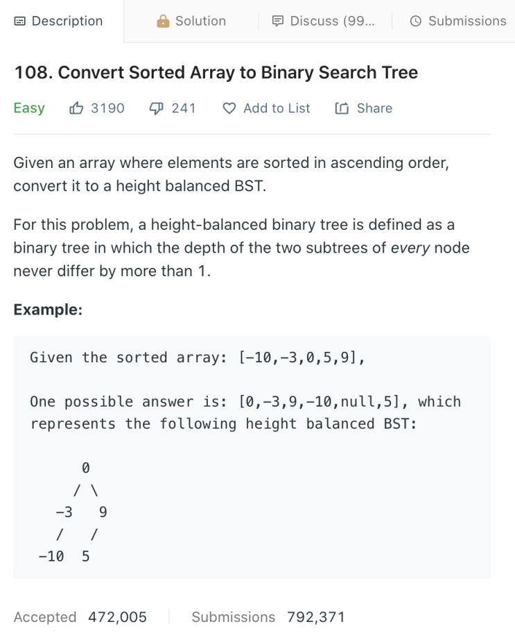  108. Convert Sorted Array to Binary Search Tree
