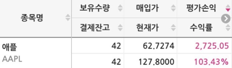  미국주식 애플(AAPL)주가 상승,수익률 100% 달성