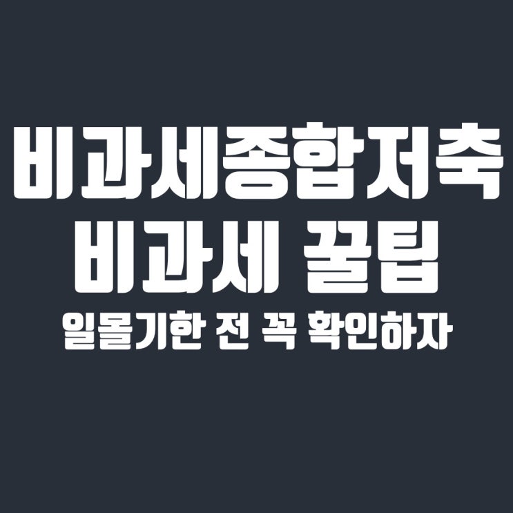  비과세 종합저축 일몰기한 전 비과세 꿀팁