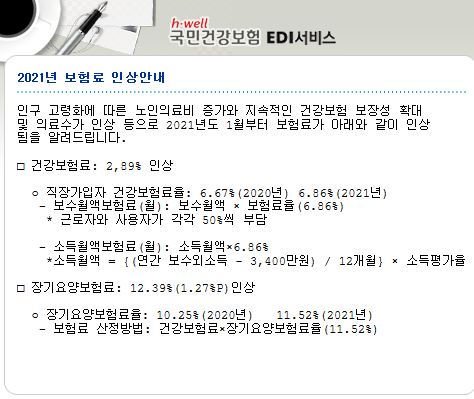  정보) 2021년  건강보험료 인상