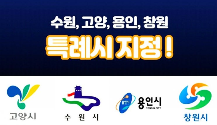 지방자치법 전부 개정안 통과로 수원, 용인, 고양, 창원 등 인구 100만 이상 대도시는 '특례시'가 됩니다!!