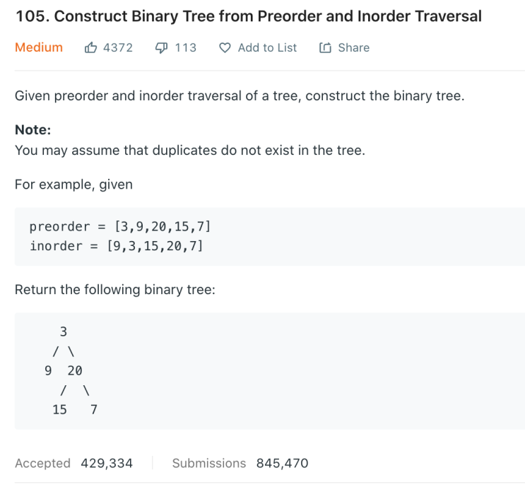 105. Construct Binary Tree from Preorder and Inorder Traversal