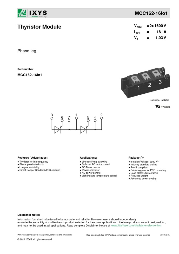 Littel fuse IXYS MCC162-16IO1 162A 1600V SCR  THYRISTOR MODULE 싸이리스터 모듈