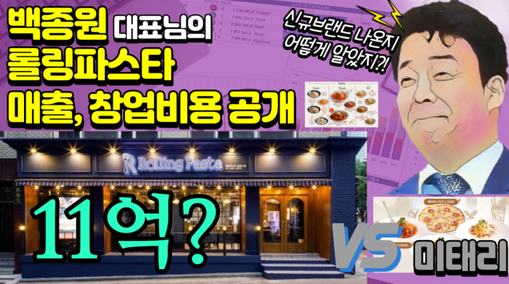  백종원 대표님의 브랜드 롤링파스타 vs 요즘 뜨는 파스타 프랜차이즈 미태리 가맹점 매출 및 창업비용 비교 분석 feat. 파리바게뜨