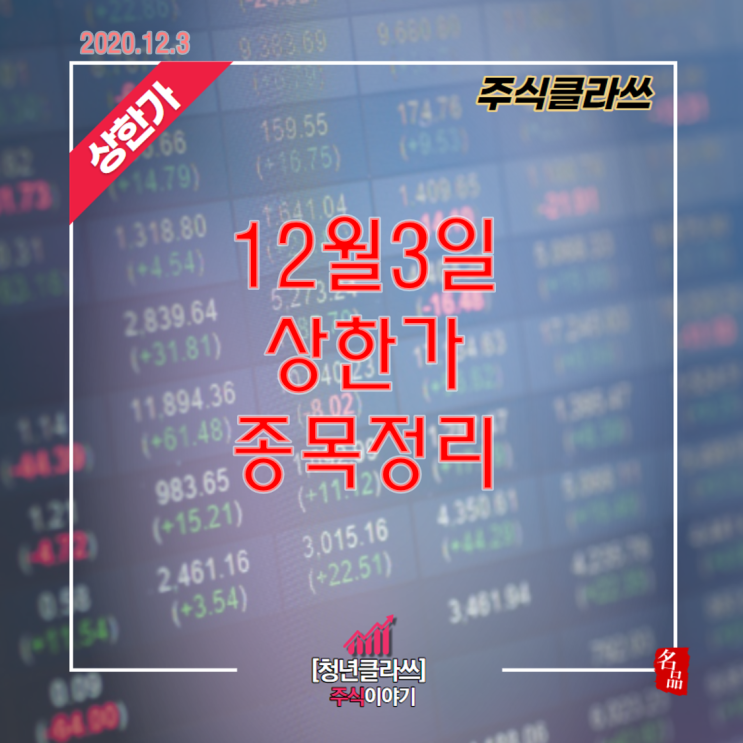  12월 3일 오늘 상한가 종목 정리