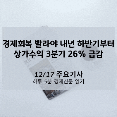 [12/17 경제신문] 韓경제회복 빨라야 내년 하반기부터, 상가수익 3분기 26% 급감