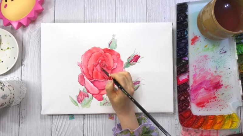 장미 수채화 손그림일러스트 / 빨간 장미 그리는 방법 /꽃그림 그리기