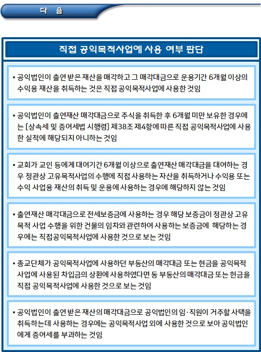 공익법인의 출연재산 매각대금 사용 여부 판단