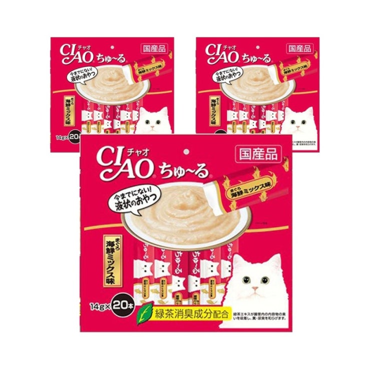  이나바 고양이 파우치 간식 챠오츄르 참치+해산물 믹스, 참치 + 해산물 혼합맛 60개