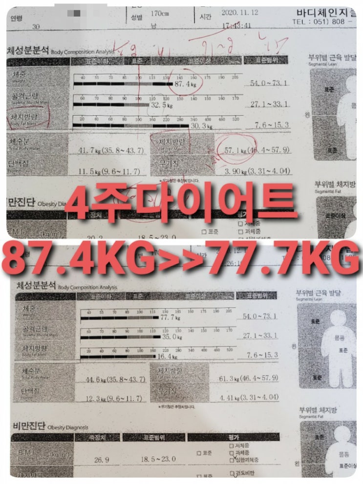 합숙다이어트 4주후기 30대남성 87.4KG>>77.7KG