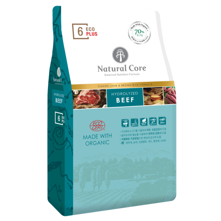  네츄럴코어 에코플러스6 유기농 6Free 반려견사료 소고기 2kg