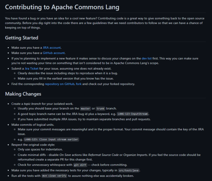 apache commons-lang 오픈소스 컨트리뷰터 되기