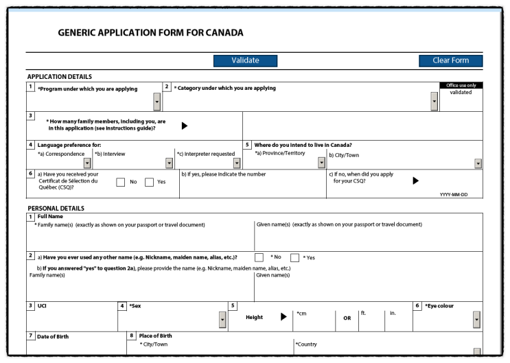 캐나다 워킹홀리데이 SINP 서류 Generic Application Form