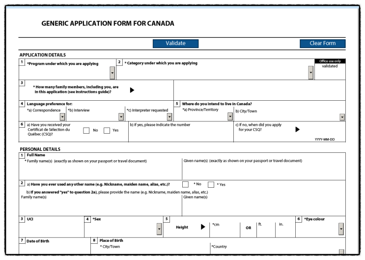  캐나다 워킹홀리데이 SINP 서류 Generic Application Form