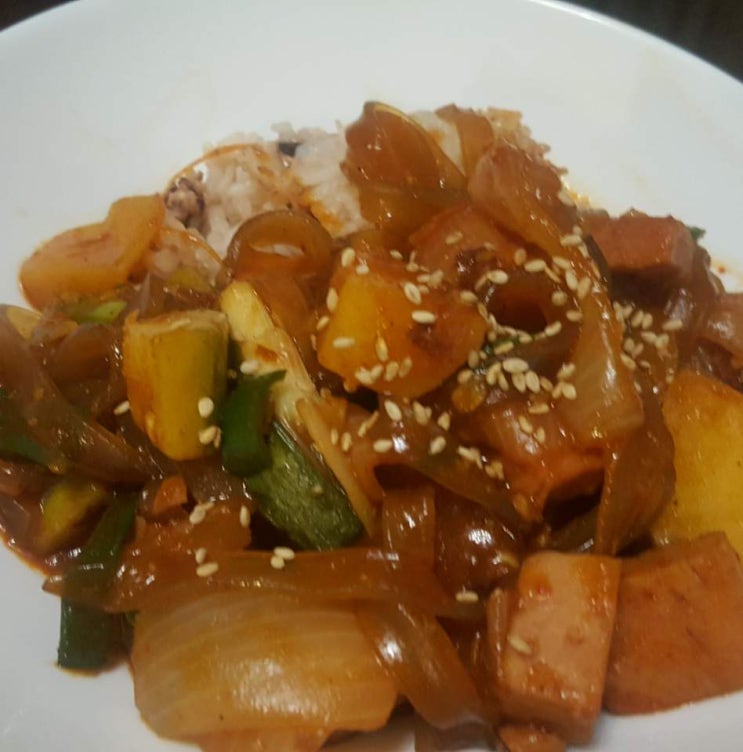 스팸 당면 고추장찌개 -10분 한 그릇 요리 단짠 매콤하게^^