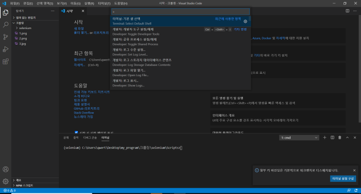  VS code에서 cmd 터미널 열기
