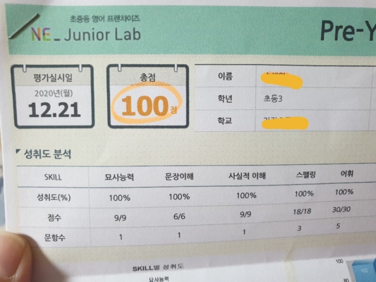 손형제 영어시험 100점