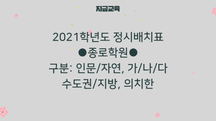 대입 정보| 2021학년도 정시 배치표 확정판 (종로학원)