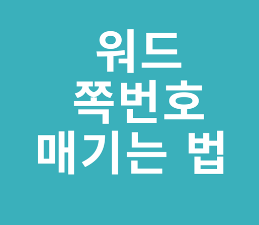  워드 쪽번호/페이지 번호 다양하게 매기기 (첫 페이지 제외, 중간부터)
