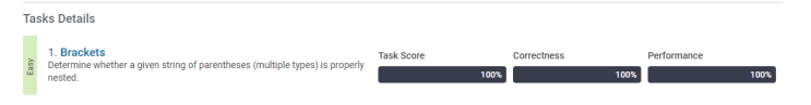  [Codility] Brackets C언어 100%