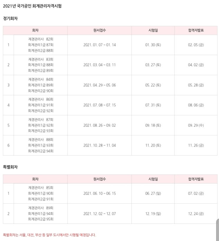  2021년 재경관리사 시험일정