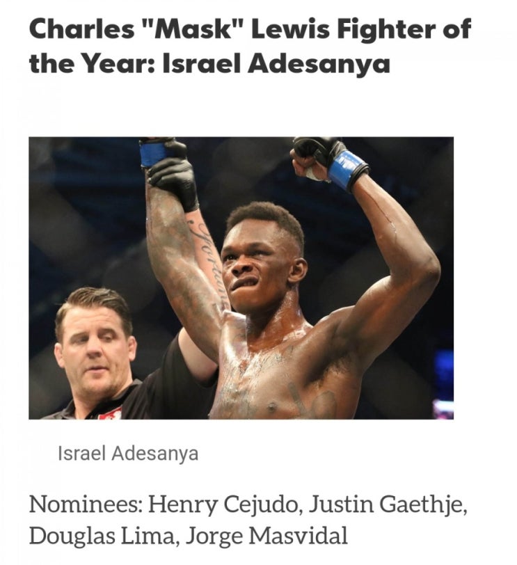 2020 월드 MMA 어워드 결과: 올해의 파이터는 이스라엘 아데사냐