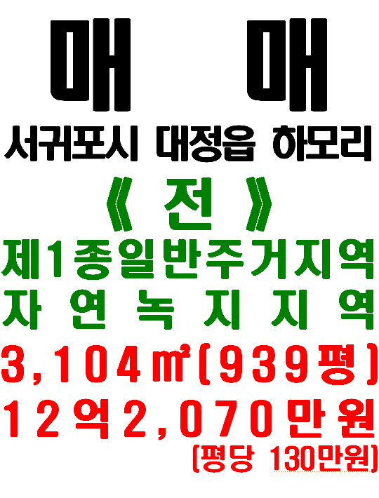  서귀포시 대정읍 하모리, 대정여고 바로 옆 일주서로 접한 토지 매매(매물번호 518)