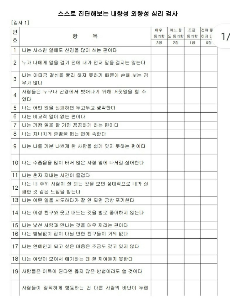  [청소년심리검사] 내향성 외향성 심리검사