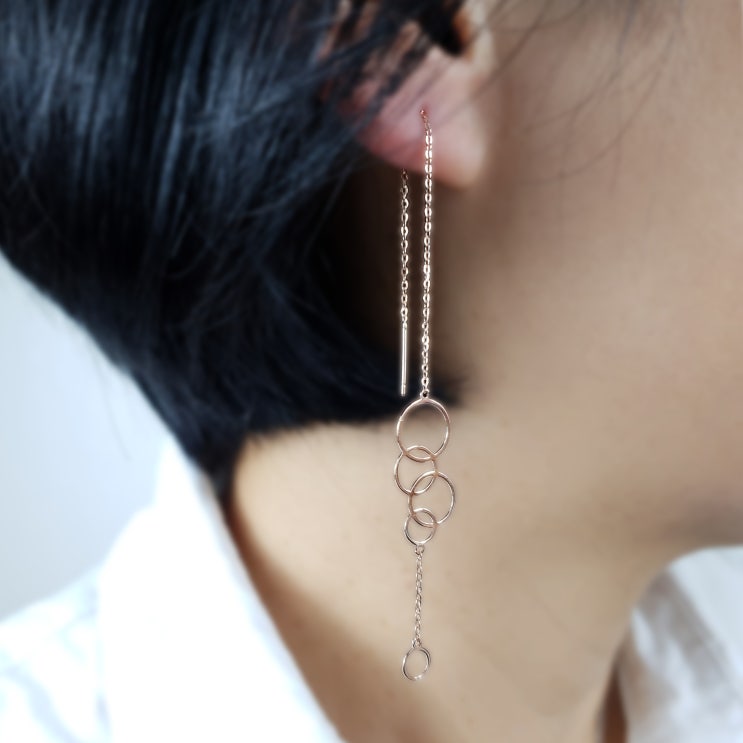  더벨루 14K 18K 더블링 롱귀걸이 선물 데일리 심플 여자귀걸이 케이귀걸이