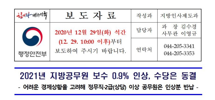  2021년 공무원 임금인상률 알아보기