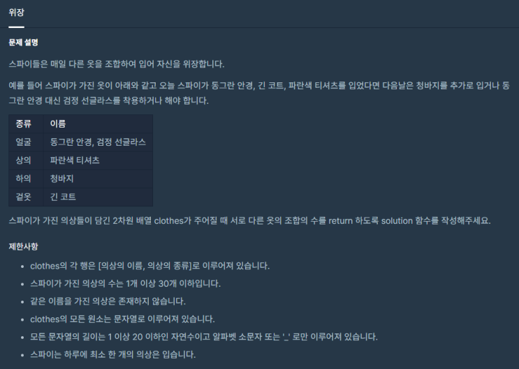  [프로그래머스] 위장 (해시)(JavaScript)
