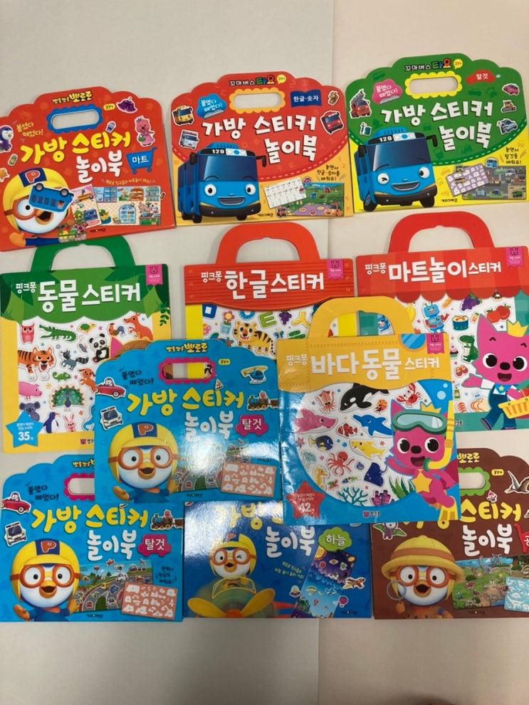  가방 스티커 놀이북(타요, 핑크퐁, 뽀로로 스티커북)