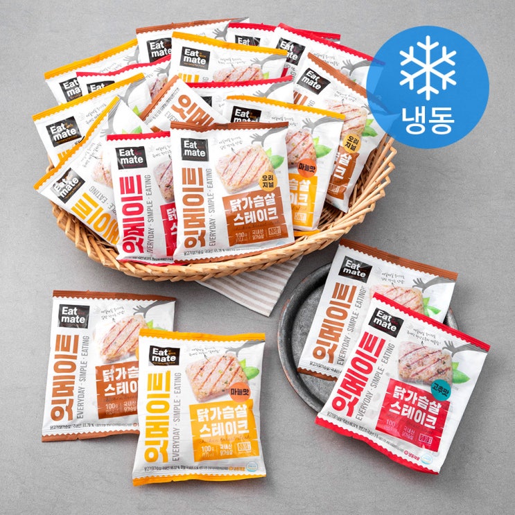 구매평 좋은 잇메이트 닭가슴살 스테이크 오리지널 100g x 6팩 + 마늘맛 100g x 6팩 + 고추맛 100g x 6팩 세트 (냉동), 1세트 좋아요 구매평 좋은 잇메이트 닭가슴살 스테이크 오리지널 100g x 6팩 + 마늘맛 100g x 6팩 + 고추맛 100g x 6팩 세트 (냉동), 1세트 좋아요