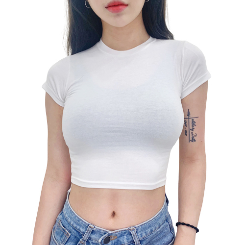 최근 인기있는 VANANA2 여성용 시그니처 크롭 반팔 티셔츠 화이트 추천합니다
