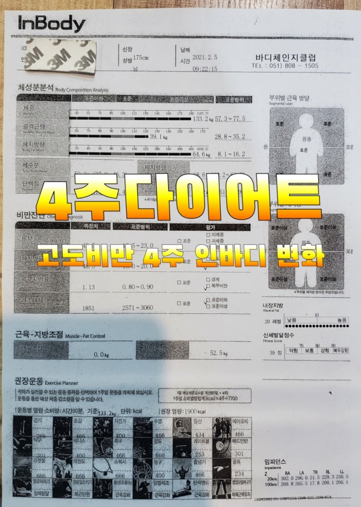  합숙다이어트 고도비만 4주프로그램 인바디변화