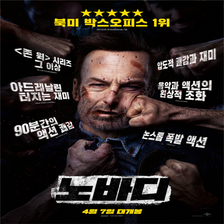  영화 노바디 화끈하고 통쾌한 액션 영화, 4월 7일 개봉