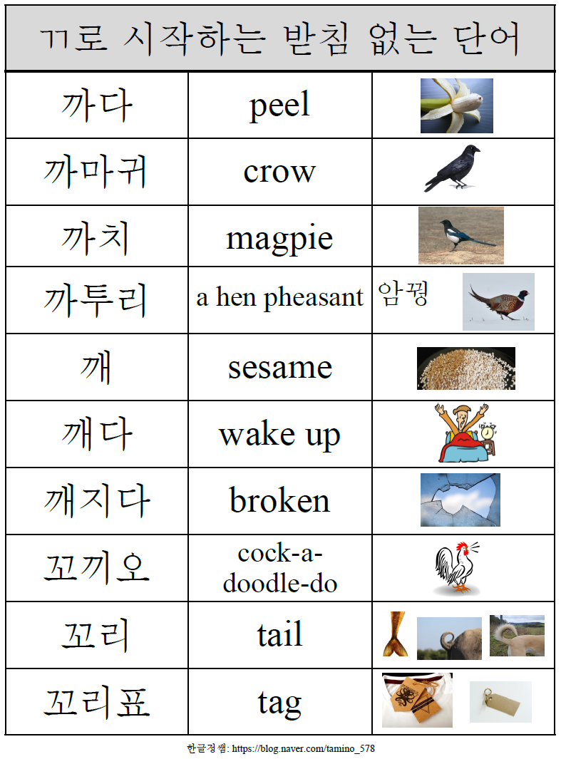 [받침 없는 단어]ㄲ로 시작하는 받침 없는 단어 (Words without a final consonant starting ...