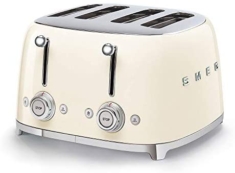 의외로 인기있는 Smeg Smeg TSF03SSUK Retro 4 슬라이스 토스터 4 개의 엑스트라 와이드 슬롯 6 개의 브라우닝 레벨 자동 팝업 탈착식 부스러기 트레이 재가열 및