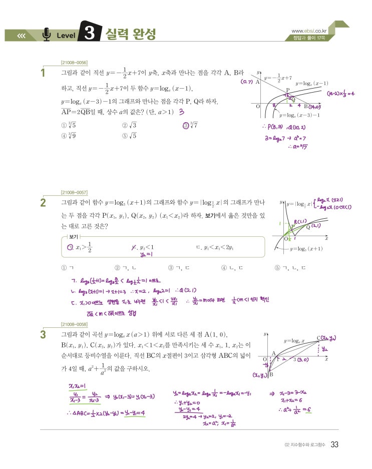 수능특강 수학1 p33) 02 지수함수와 로그함수 level 3 문제 및 풀이 수능특강 수학1 p33) 02 지수함수와 로그함수 level 3 문제 및 풀이