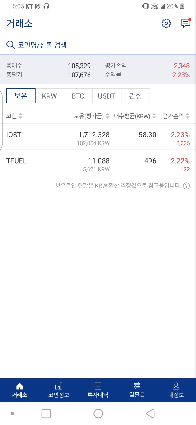 업비트 코인 아이오에스티(IOST), 쎄타퓨엘(TFUEL) 스승님의 정찰 후기, 추가로 주식 정찰 후기(한화손해보험)