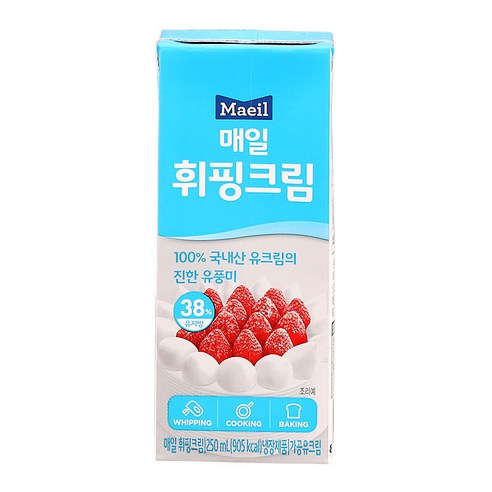 당신만 모르는 쿡앤베이크 무료냉장포장 무가당 매일 휘핑크림 250ml, 1개 좋아요 당신만 모르는 쿡앤베이크 무료냉장포장 무가당 매일 휘핑크림 250ml, 1개 좋아요