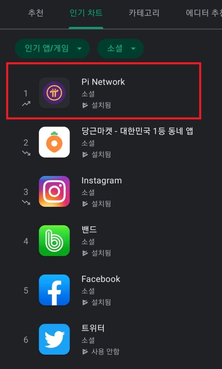  파이코인 1위  플레이스토어 다운 1위! 당근마켓을 꺽다! 파이코인상장 지갑 전망 시세 bee코인상장 시세 링크코인 라인코인 LN 비코인시세 pinetwork 칠리즈