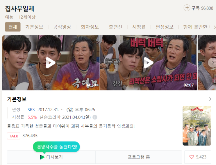 21년 4월 SBS 주말 시청률 순위 ( + 집사부일체, 런닝맨, 정글의법칙, TV동물농장, 미운우리새끼, 펜트하우스2 )