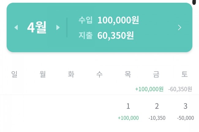  20대 직장인-2021년 4월 1주차 가계부