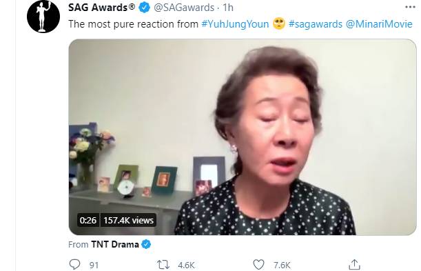윤여정 미국배우조합상 여우조연상 수상 윤여정 미국배우조합상 여우조연상 수상