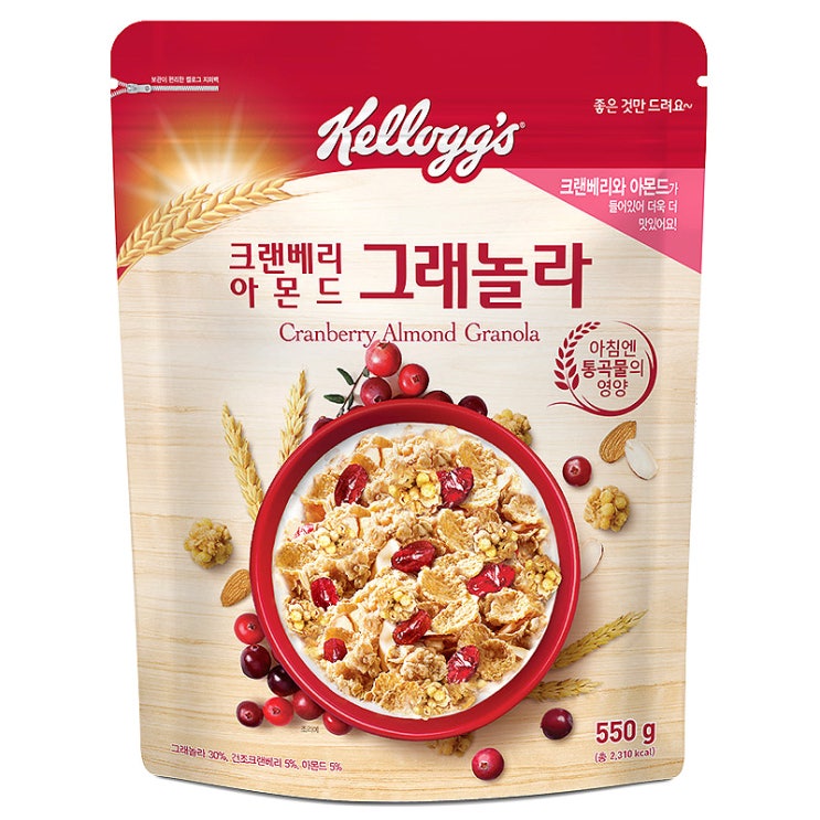 잘팔리는 켈로그 크랜베리 아몬드 그래놀라, 550g, 1개 추천합니다