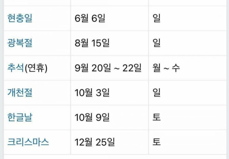  알려드립니다. 올해 남은 공휴일 그리고..